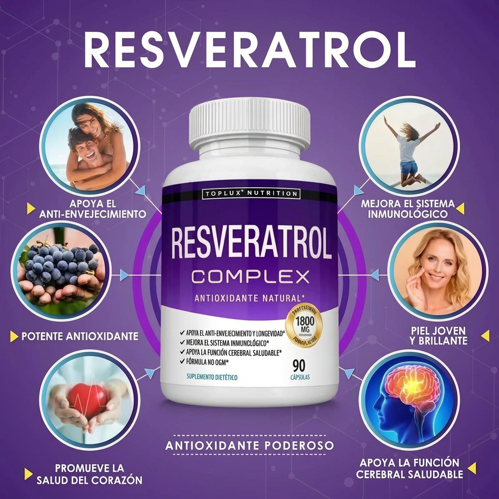 Resveratrol 1800mg | Antioxidante Natural para Energía, Juventud y Bienestar